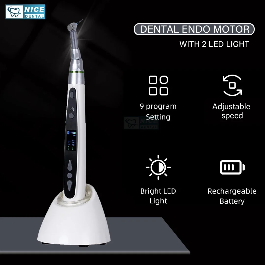 Den tal Motore Endo wireless intelligente con lampada a LED Manipolo contrangolo standard 16:1 Trattamento endodontico del canale radicolare 9 programmi