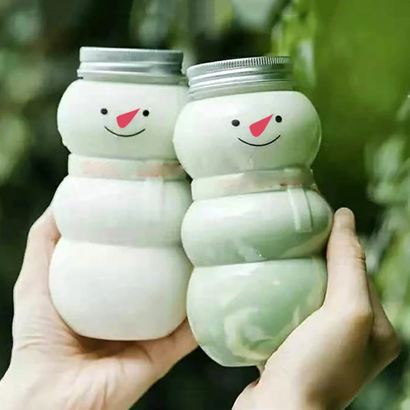 2Pcs 500ml Christmas Snowman Milk Bottles Transparent Juice Drink Bottle Candy Biscuit Sealed Jar Gift Box New Year Party Supply