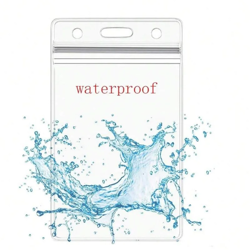 防水タイプの再封可能なジッパー付き縦型IDカードネームタグバッジホルダー（縦型ID、黒のランヤード付き、ランヤード付き）