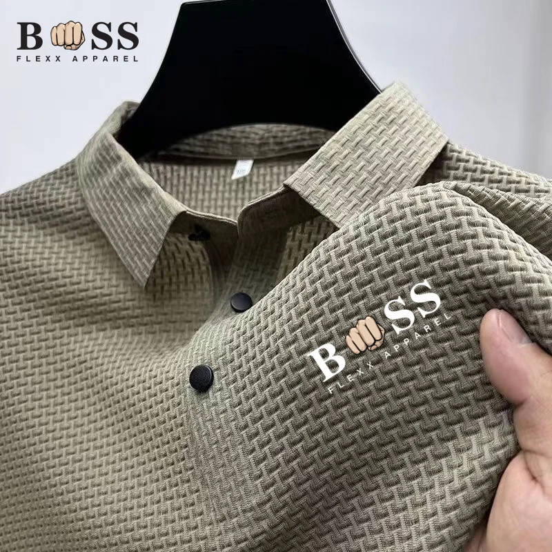 Summer New  Silk Elastic Polo Shirt for Men\'s Luxury Trend Fashion Leisure Breathable Cool Short Sleeved T-shirt Top