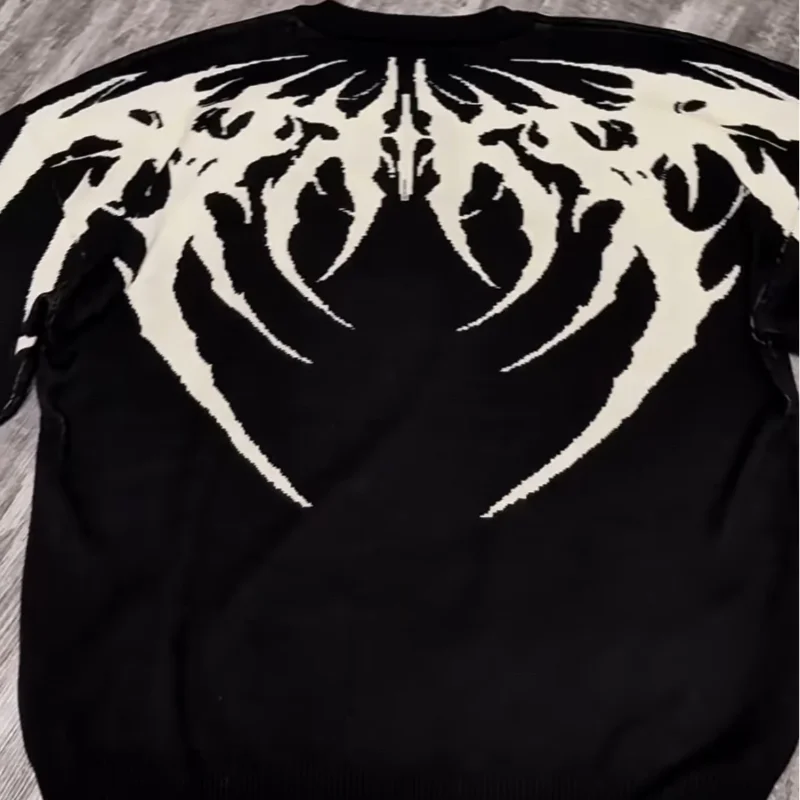 Sweter Rajut Pullover Leher Bulat Longgar Gaya Baru Pakaian Y2K Atasan Kasual Musim Gugur dan Musim Dingin Hip-Hop Mode Jalanan Retro Gotik