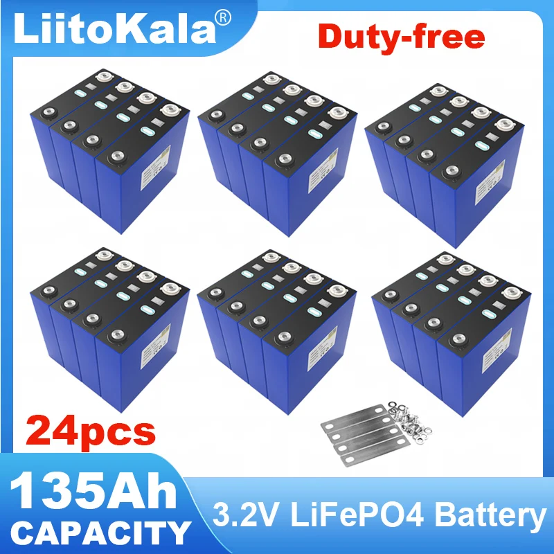 

24pcs LiitoKala 3.2v 135Ah lifepo4 lithium iron phosphate Rechargeable Battery DIY 12v 24v 36v cycle package RV Camping TAX FREE