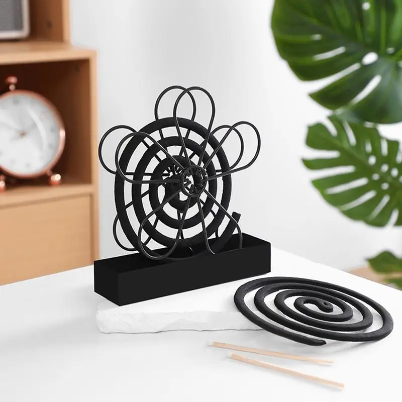 Incense Coil Holder Creative Iron Incense Coil Burner Portable Mosquito Sandalwood Holder Aromatherapy Stove Ash Catching Tray