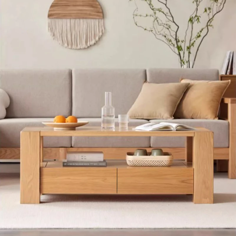 

Rectangle Wood Coffee Table Storage Simple Clear Minimalist Living Room Side Table Balcony Modern Mesa Centro Salon Furniture