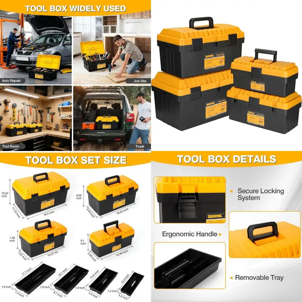 

4-Piece Stackable Tool Box Set with Removable Trays, Lockable, Ideal for Workshop and DIY Projects (13-19)