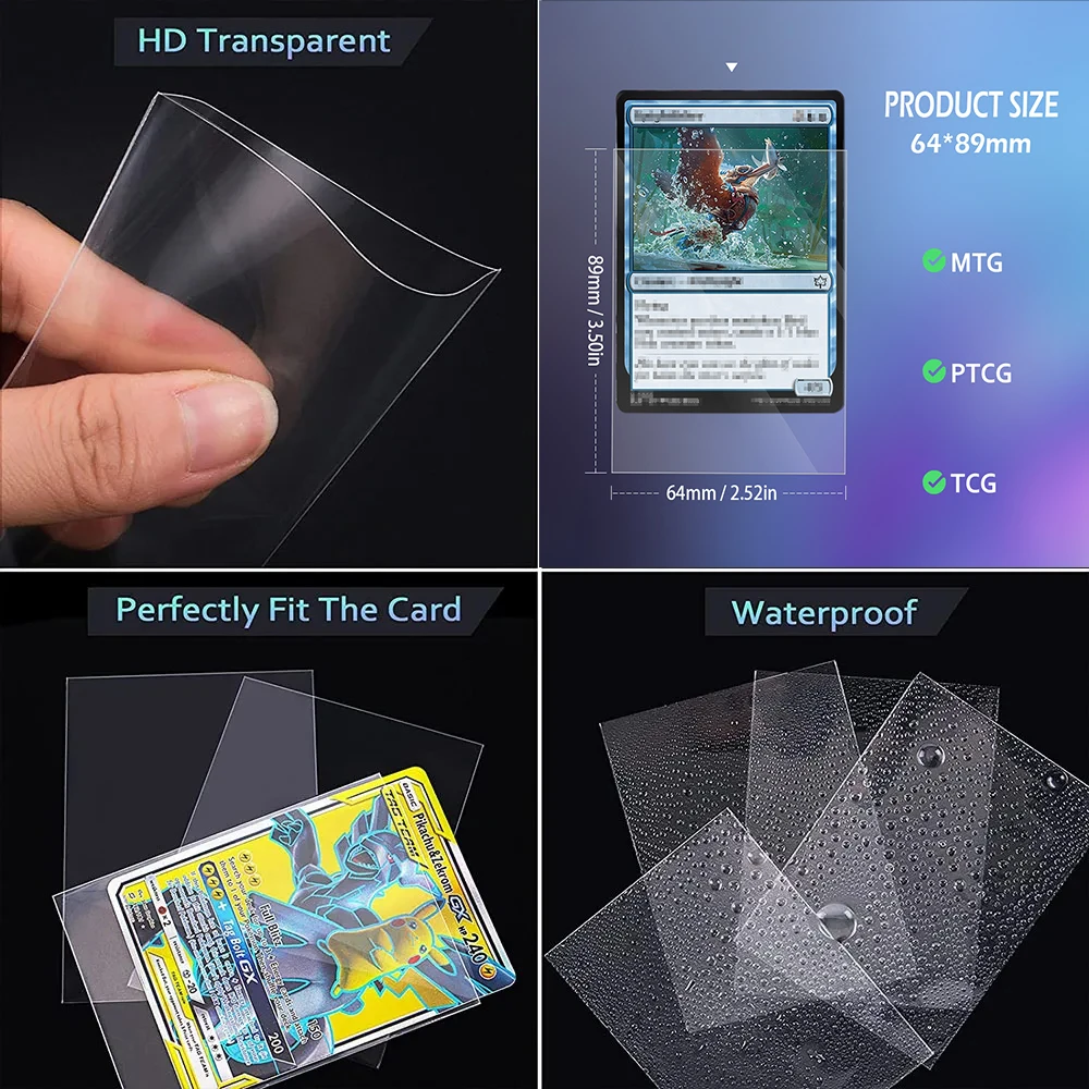100pcs 64x89mm PKM Clear Inner Card Sleeve Trading Card Sleeve No PVC Fit Standard Size MTG/PTCG/OPCG Card Game