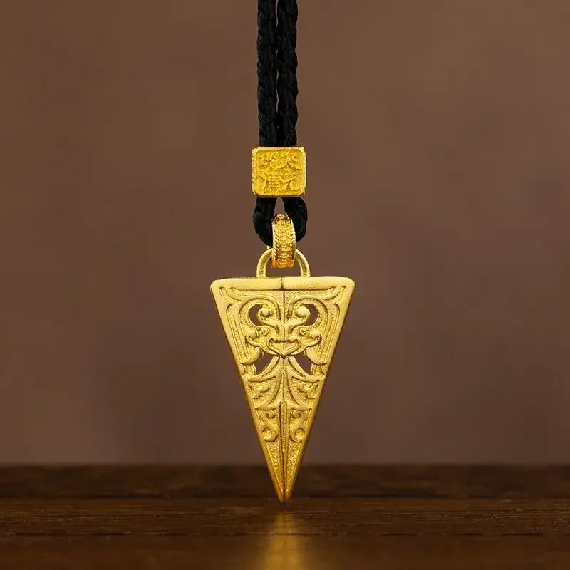 Jiaotu Ping An Guardian Enamel Totem Rui Beast Shelter Pendant Amulet Ancient Method Real 18K Gold 999 Plated Pendant Necklace