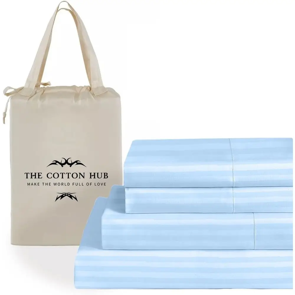 

Grand King Size 4-Piece Sheet Set 1000 Thread Count Authentic Combed Cotton Bed Sheets its up to 22-26 inch Deep ket (Stripe, Li