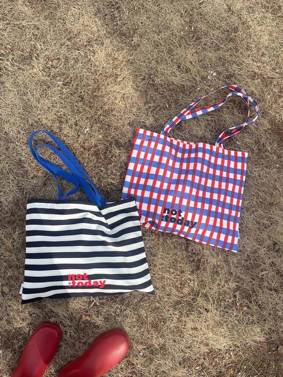 Original Early Spring Contrast Color Stripe Plaid Canvas Eco-friendly Single Shoulder Shopping Bag Youth Fashion Canvas Tote