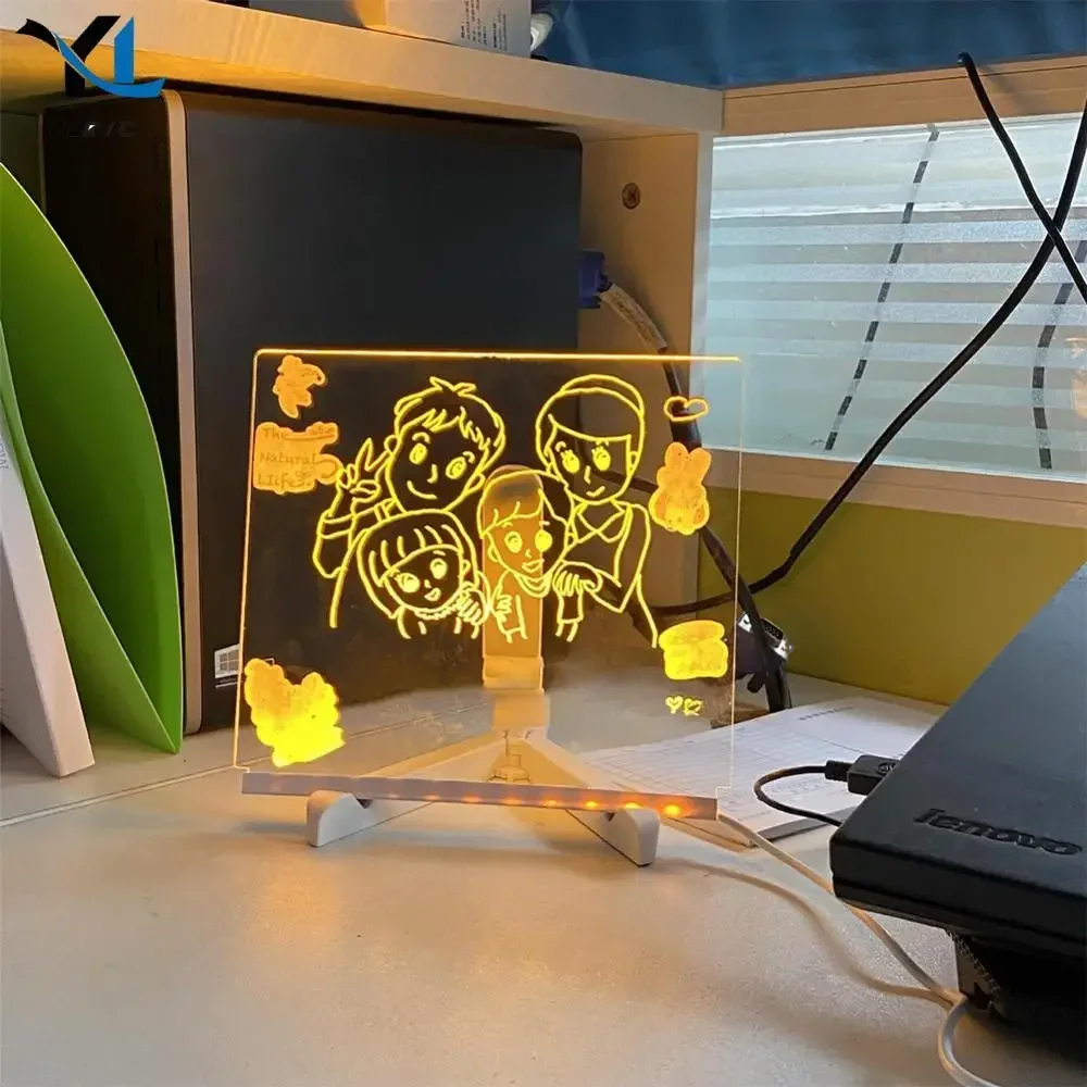 

Light Up Dry Erase Board LED Letter Message Board With 7 Colorful Pens with Light Acrylic Drawing Board for Office School Home
