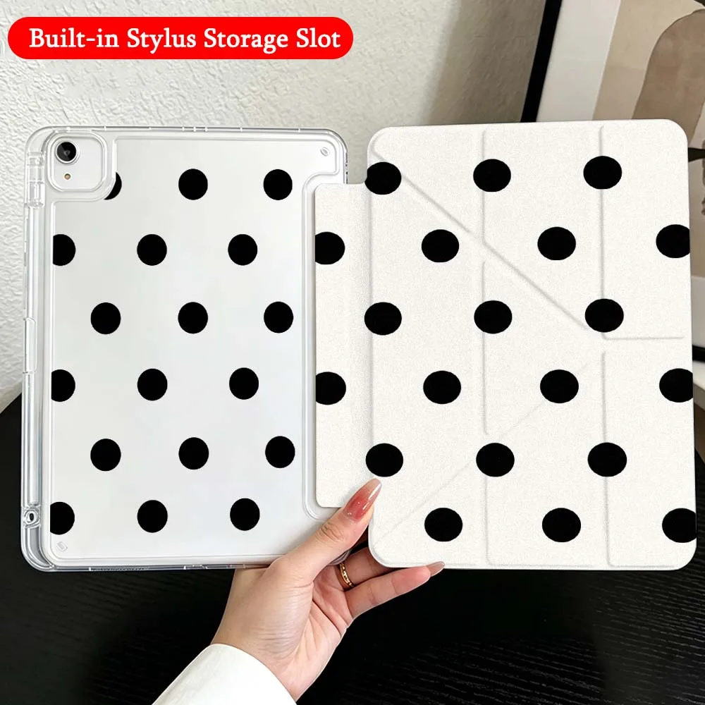 Polka Dot Pattern Case For iPad Mini Pro Air 5 6 7 8 9 10th 11th 11 9.7 10.9 13 inch Transparent Y-Shaped Folding Tablet