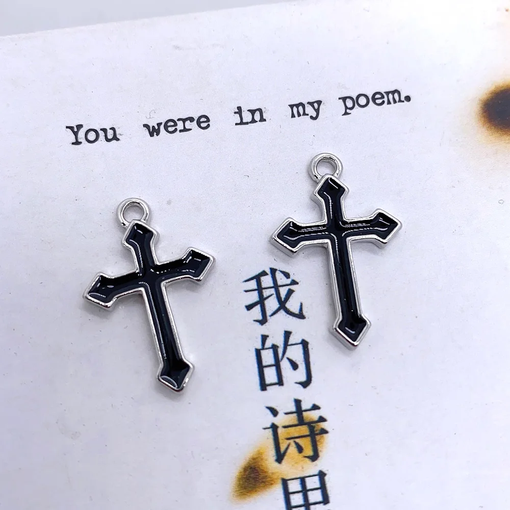 10pcs Gothic Enamel Black Cross Alloy Charms Cool Girl Couple Earring Necklace Pendant Accessory Diy Choker Jewelry