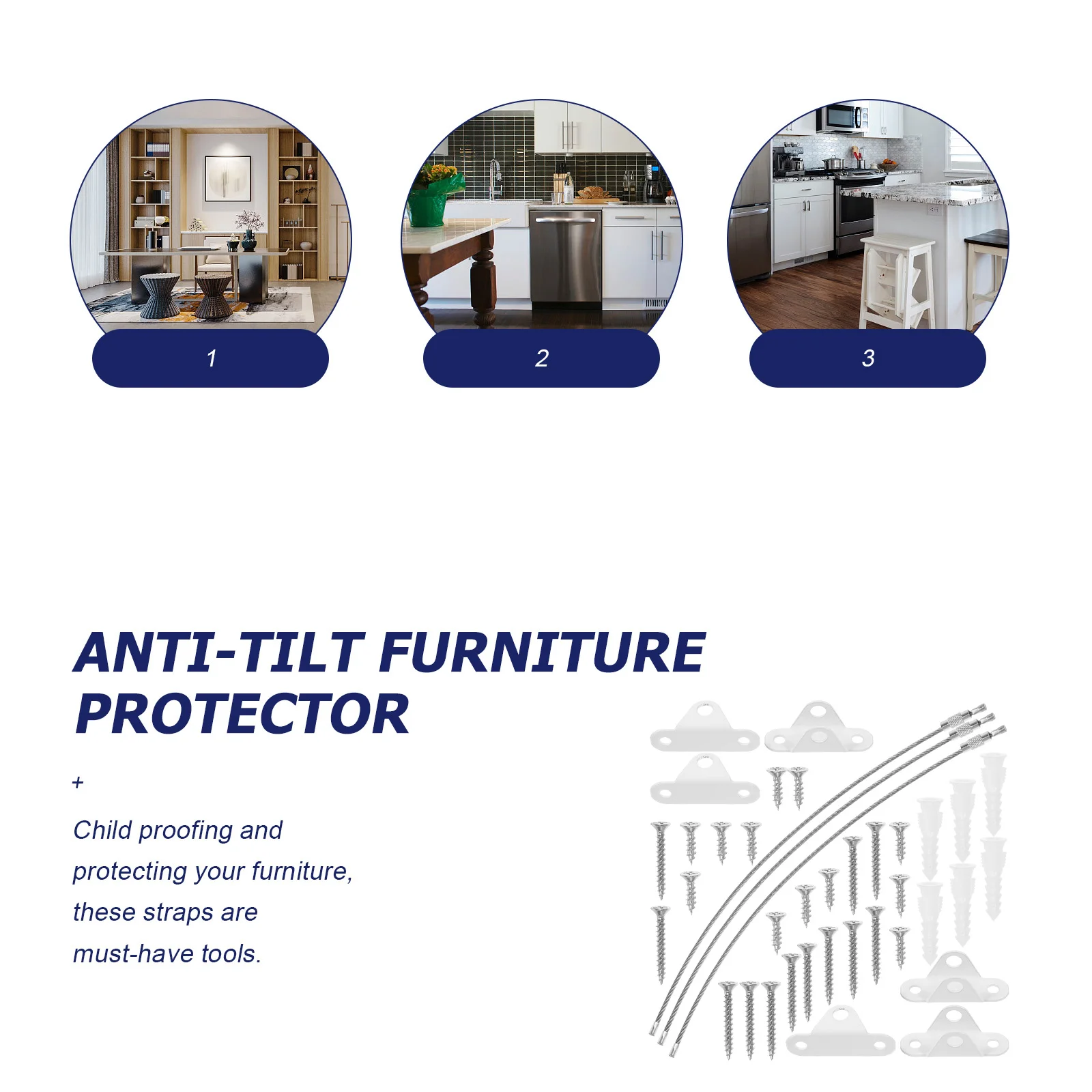 

3 set Anti Tip Furniture Straps Stainless Steel Heavy Duty Furniture Wall Anchor For Home Baby Proofing