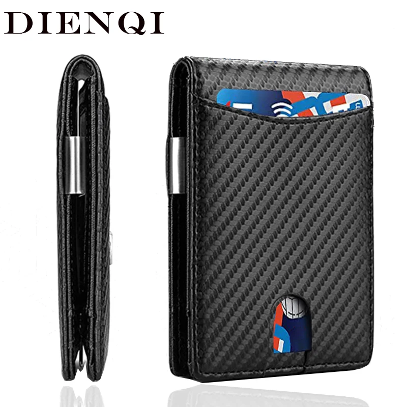 Custom Card Holder Men Wallets Rfid Black Carbon Fiber Leather Minimalist Wallet Gifts For Men Personalized Carteira Masculina