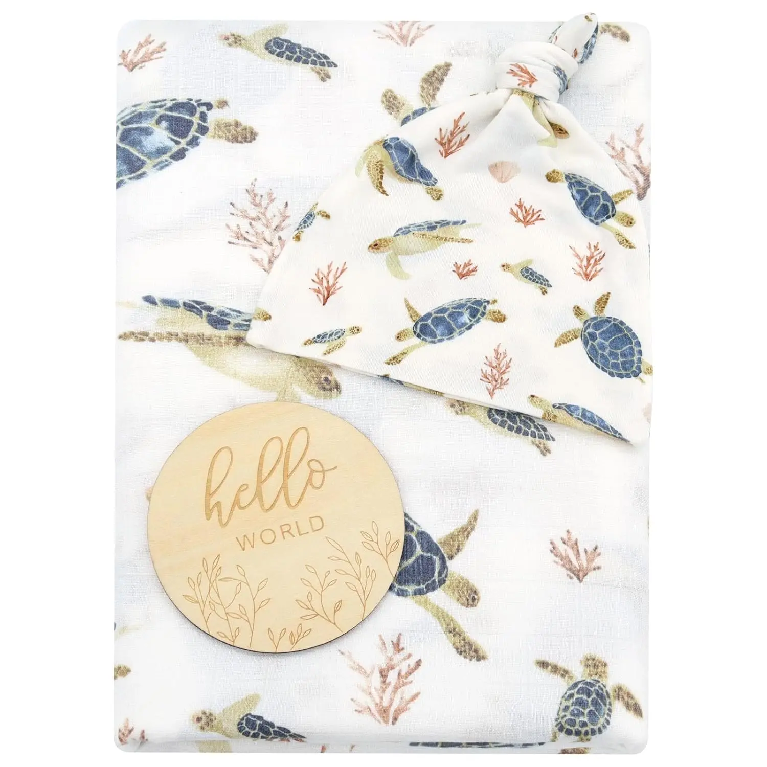 

Мягкий муслиновый комплект: пеленка и шапочка с рисунком морской черепахи, универсальное одеяло для новорожденных