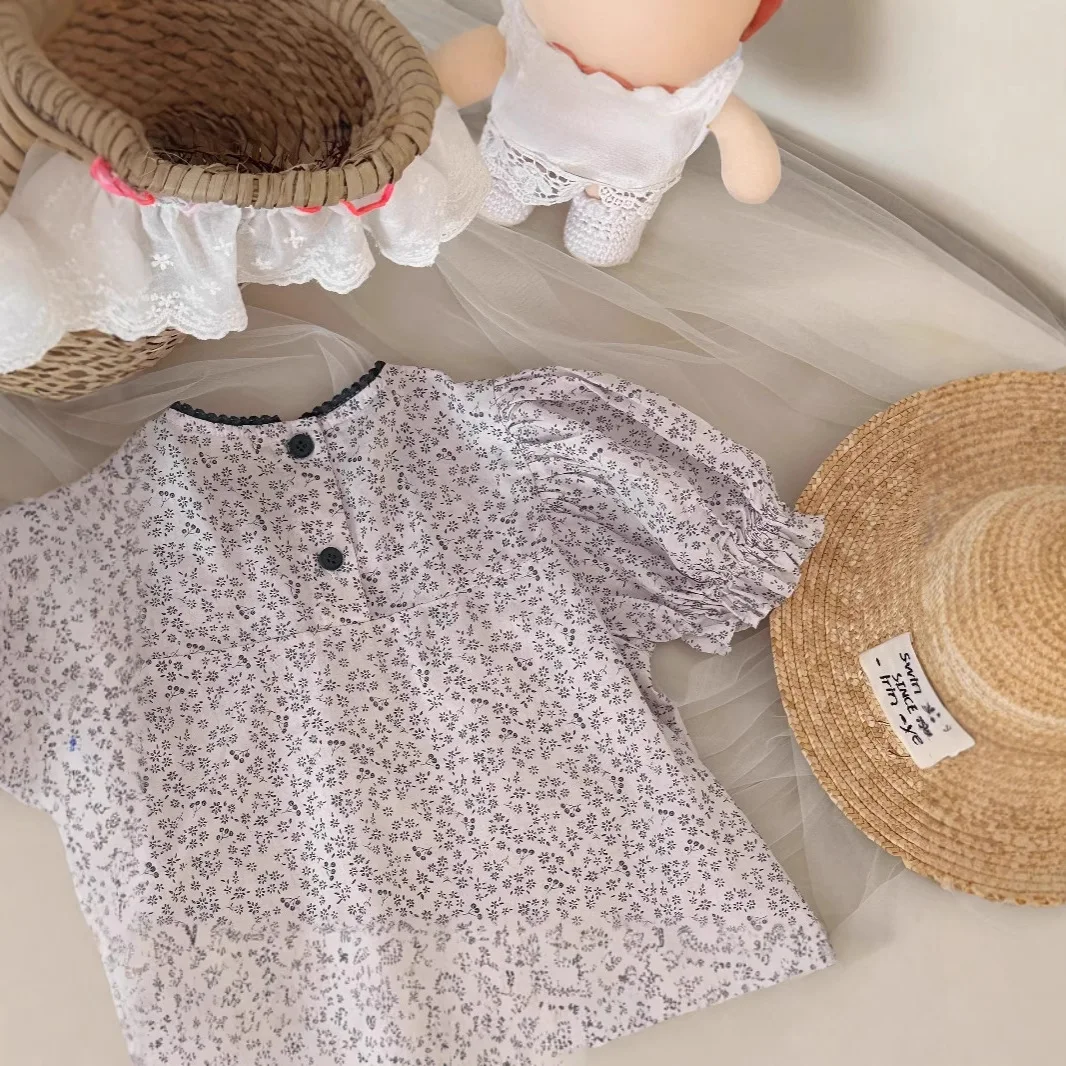 2025 Summer Travel Female Treasure Small Fresh Pastoral Style Bubble Sleeve Top Floral Cute Mori Series Summer