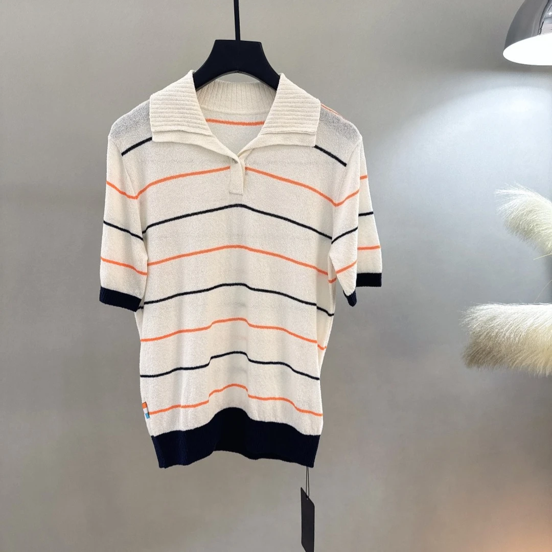 Women's Golf Knit Polo Shirt 2026 Summer New Original Korean Cooling Touch Youthful Color Block Short Sleeve Breathable Stretch