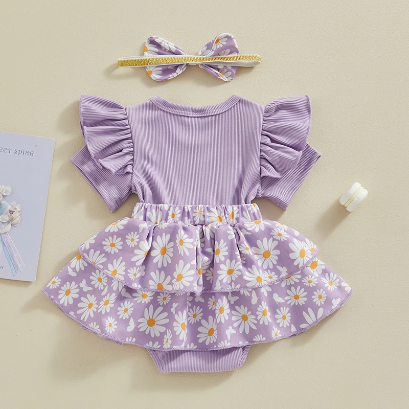 

Daddy’s Girl Baby Outfit Ruffle Short Sleeve Letter Print Romper Dress Daisy Tutu Skirt Bodysuit with Headband Set