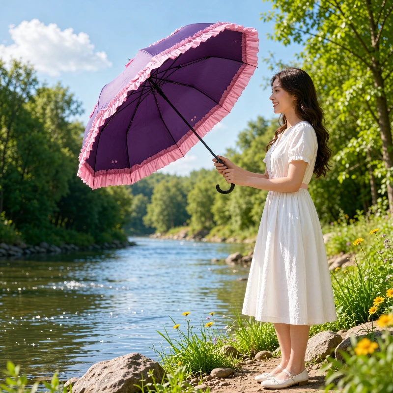 Lolita Princess Automatic Folding Umbrella Black Coating High Density Fabric Sun Rain Parasol Anime Cosplay Gift Daily Use 양산