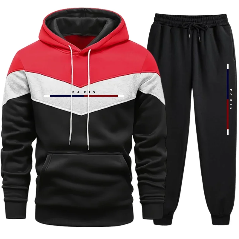 جودة عادية رائجة البيع الرجال رياضية موضة هوديي ثلاثي الألوان البلوز و Sweatpants ملابس رياضية يومية رجل البدلة الراحة الرياضية