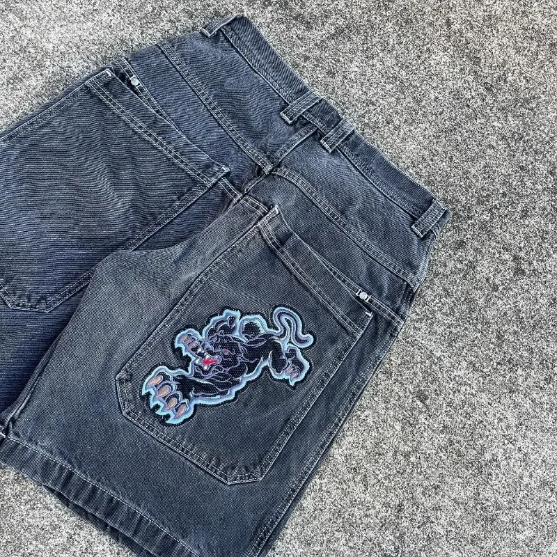 Pantalones cortos vaqueros holgados Harajuku JNCO para hombre y mujer, jeans Y2K, Hip Hop, patrón vintage, pantalones cortos góticos de baloncesto, ropa de calle, verano, nuevo