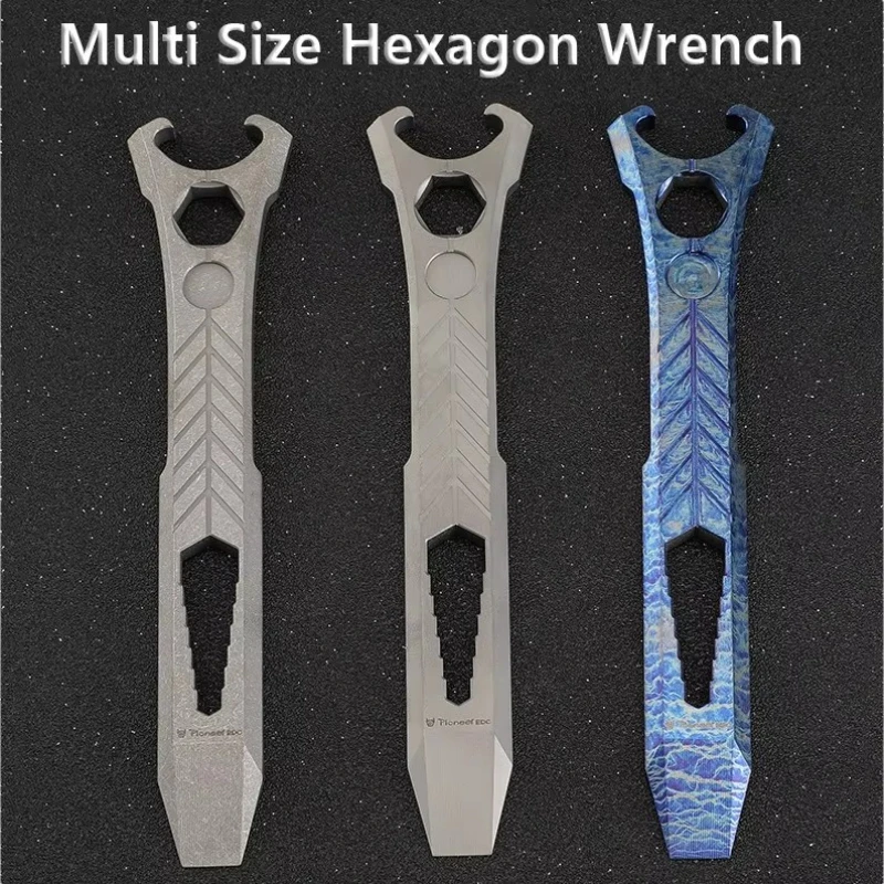 Titanium alloy EDC small tool multifunctional pry bar outdoor survival self-defense camping bottle opener hexagonal wrench