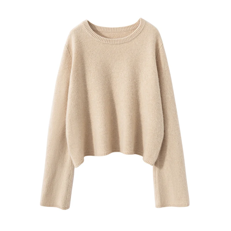 2024 Autumn Winter Women\'s 100% Cashmere Sweater O-Neck Thicken Warm Pullover Female Large Size Knitted Jumper Ladies Short Tops