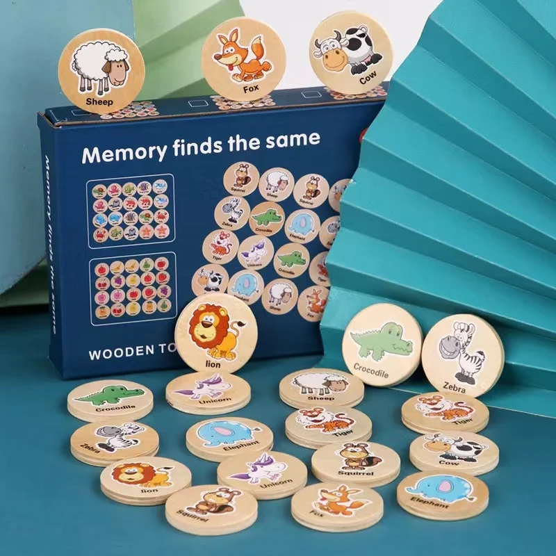 Children Educational Wooden Memory Game Animal Fruits Cognitive Baby Memory Chess Toy Kids Focus Training Wooden Educational Toy