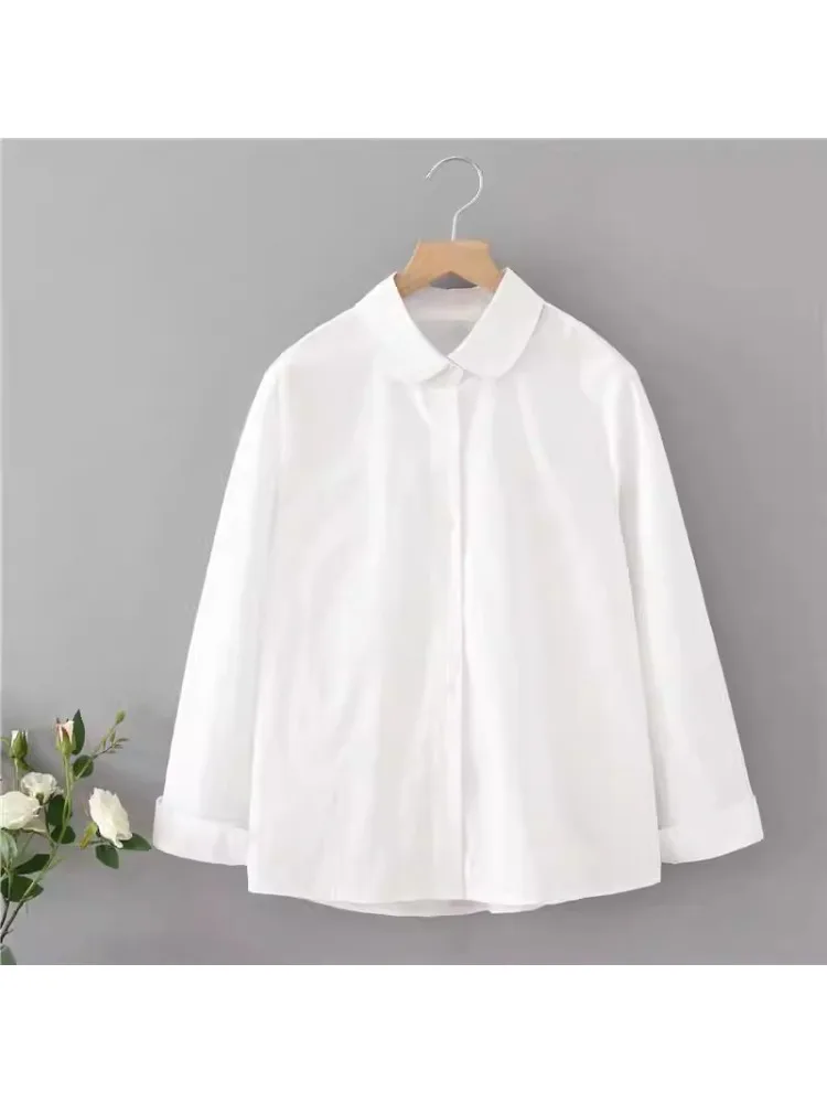 

Korean Style Women's White Long Sleeve round Neck Shirt Inner Wear Fashionable Professional Top New Trendy Loose Fit Polyester