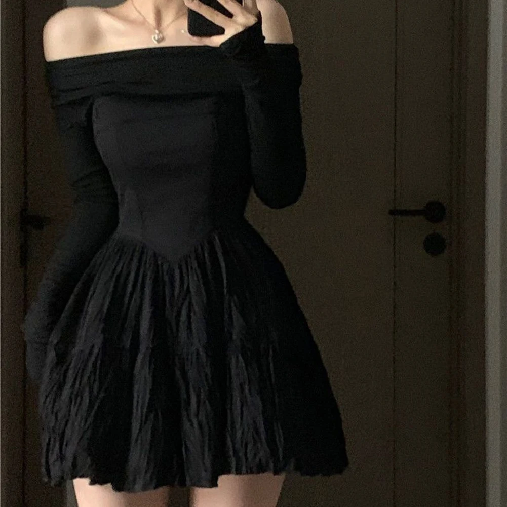 Preto a linha vestido elegante streetwear marca nova condição casual fora do ombro estilo S-2XL tamanhos disponíveis design leve estiramento