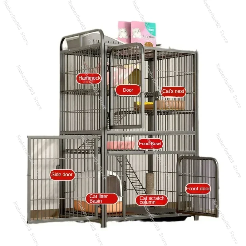 Multifunctional Household Cat Cage Four-story Cat Luxury Villa Large Space Cattery Cat House Small Domestic Indoor