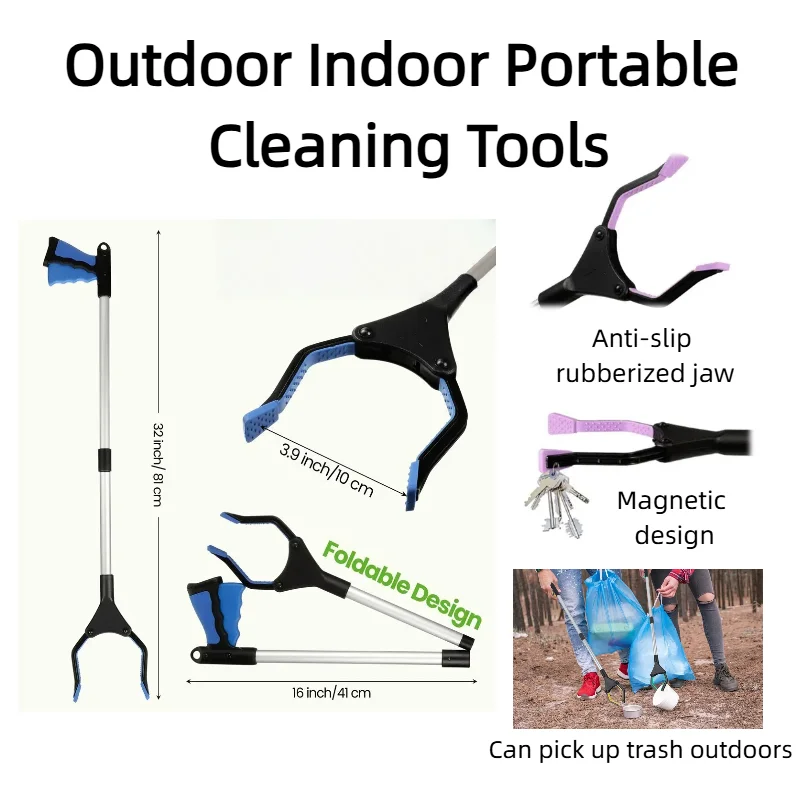 

Outdoor Foldable Litter Reachers Pickers Aluminum Extendable Grabber Tool Portable with Ergonomic Handle for Cleaning