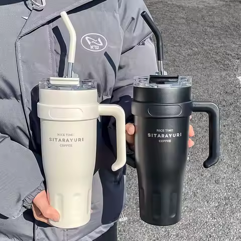 대용량 물컵, 38.55oz 자동차 단열 컵, 간단한 사무실 밀짚 컵, 스테인레스 스틸 아이스 텀블러