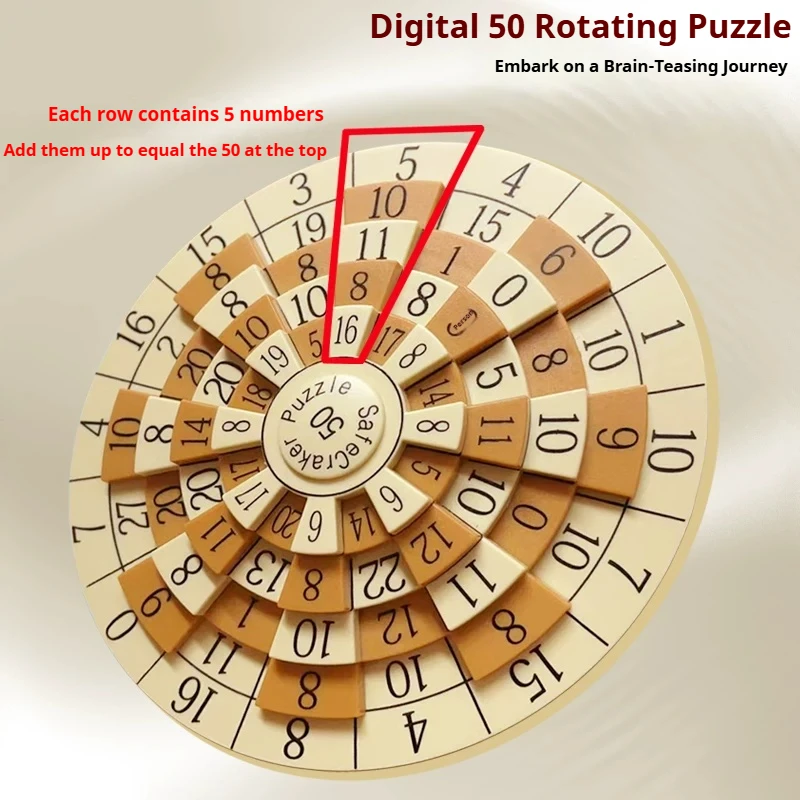 Safe Cracker No.50 Number Disk Puzzle, wooden rotating math brain game, rotatable number disk brain teaser,Logic Challenge