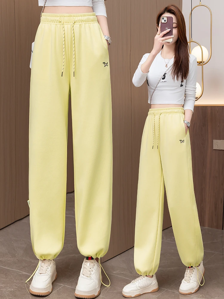 

Yellow High Waist Loose Casual Harem Sports Pants Women's Spring Autumn New Style Versatile Slimming Straight Leg Trousers