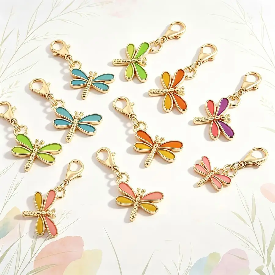 1/5/10/20/50/100pcs Random s Set of Colorful Drip-Glazed Dragonfly Keychains with Lobster Clasp Charms, Fresh and Girly Bag Acce