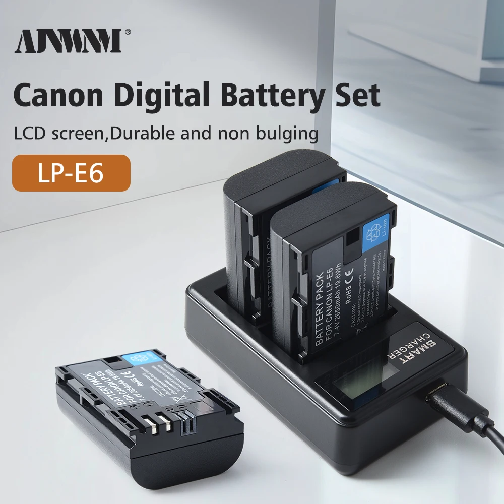 2650mAh LP E6 LPE6 LP-E6 E6N Battery + LED Dual Charger For Canon EOS 5DS R 5D Mark II 5D Mark III 6D 7D 70D 80D Camera