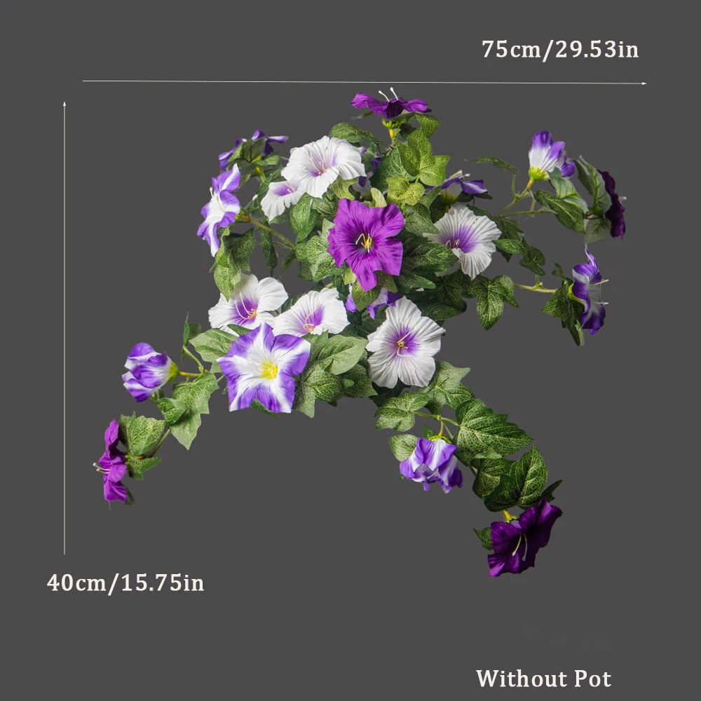 40-48cm Künstliche Blumenranken, künstliche Petunienblüten, Seiden-Begonienblätter, Hängepflanze für die Heimdekoration – Detail 7