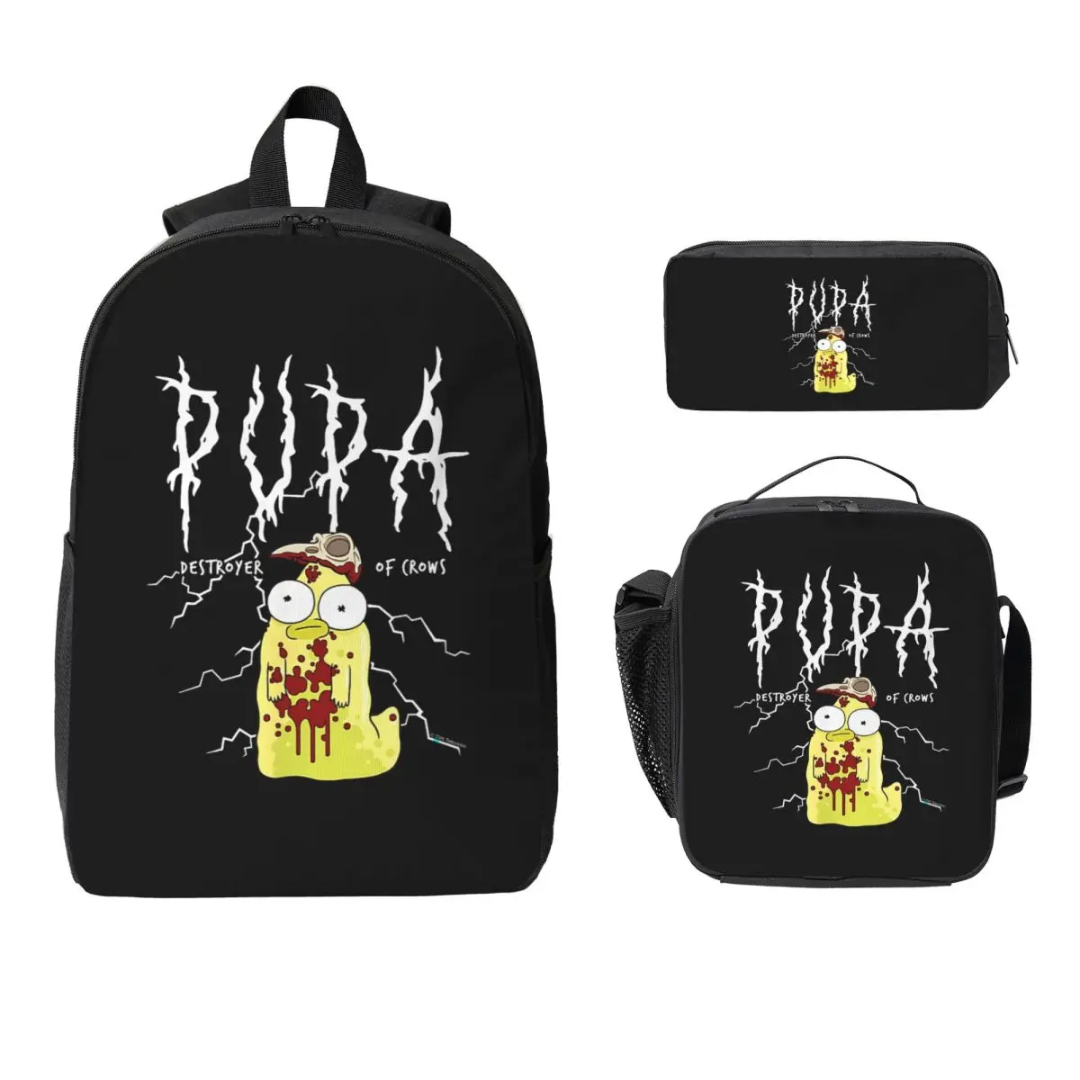 

Cartoon Solar Opposites Pupa Lightning Name Backpack BookBag School Bag Computer Shoulder Bags 3ps Lunch Bag Pencil Case