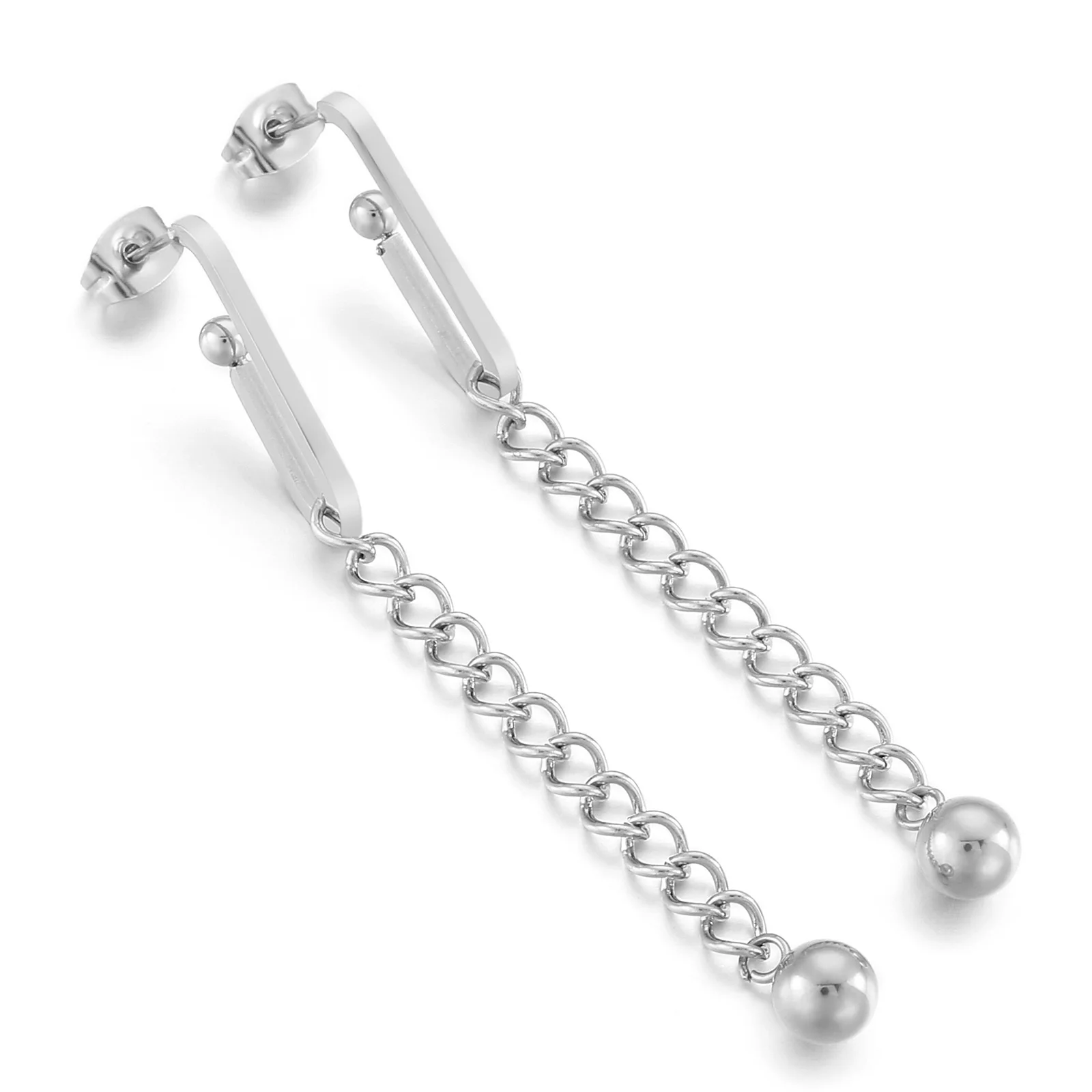 Kalen Stainless Steel Earrings lengthened For Women Chain Jewelry Making Findings Long Round Bead Pendant Earrings