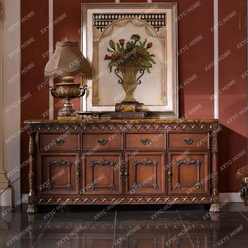 

DV marble four-door dining side cabinet solid wood storage locker