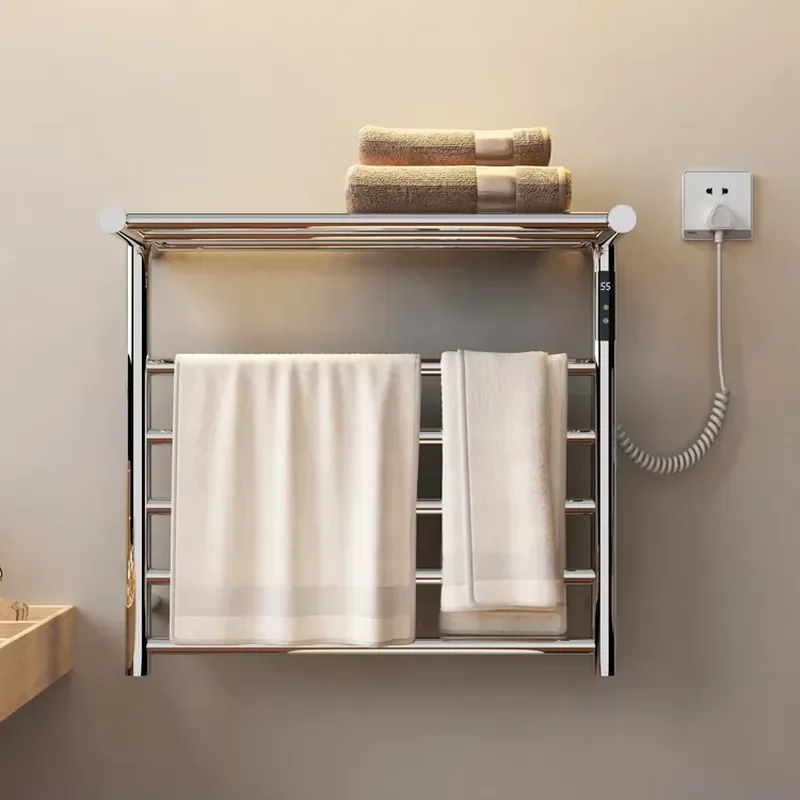 Modern Bathroom Electric Towel Radiator with Storage Rack Electric Heated Towel Rack with Shelf Heating Drying Towel Warmer