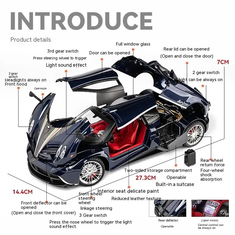 1:18 Pagani Huayra Dinastia Supercar Alloy Diecast Metal Model Toy Vehicle Sound & Light Collection Toy Car Kids Toy Gifts