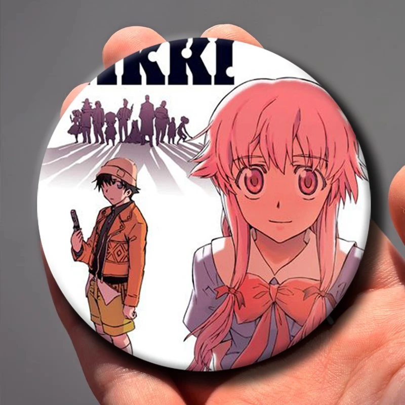 58mm Anime Future Diary Badges Tinplate Soft Button Pins Creative Brooches for Clothes Hat Decoration Jewelry Accessories 1PC