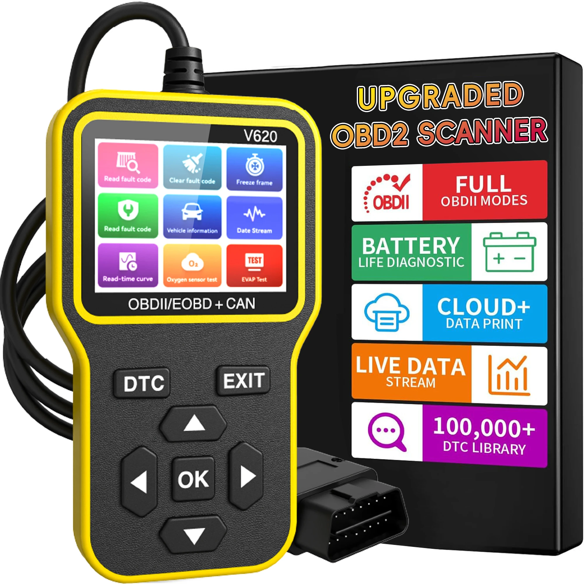 OBD2 Scanner with Battery Tester - Vehicle Code Reader for Check Engine Light,Car Scanner Diagnostic Tool for All OBDII Vehicles