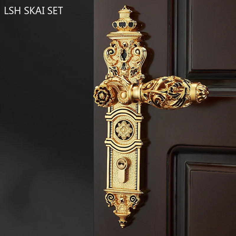 European Brass Bedroom Door Locks Indoor Mute Security Door Handle Lock Home Retro Deadbolt Lock Furniture Hardware Accessories