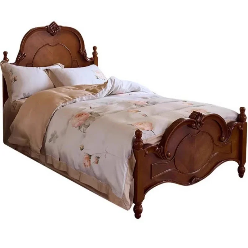

French retro solid wood children's bed master bedroom double bed American country carved bedroom bed furniture