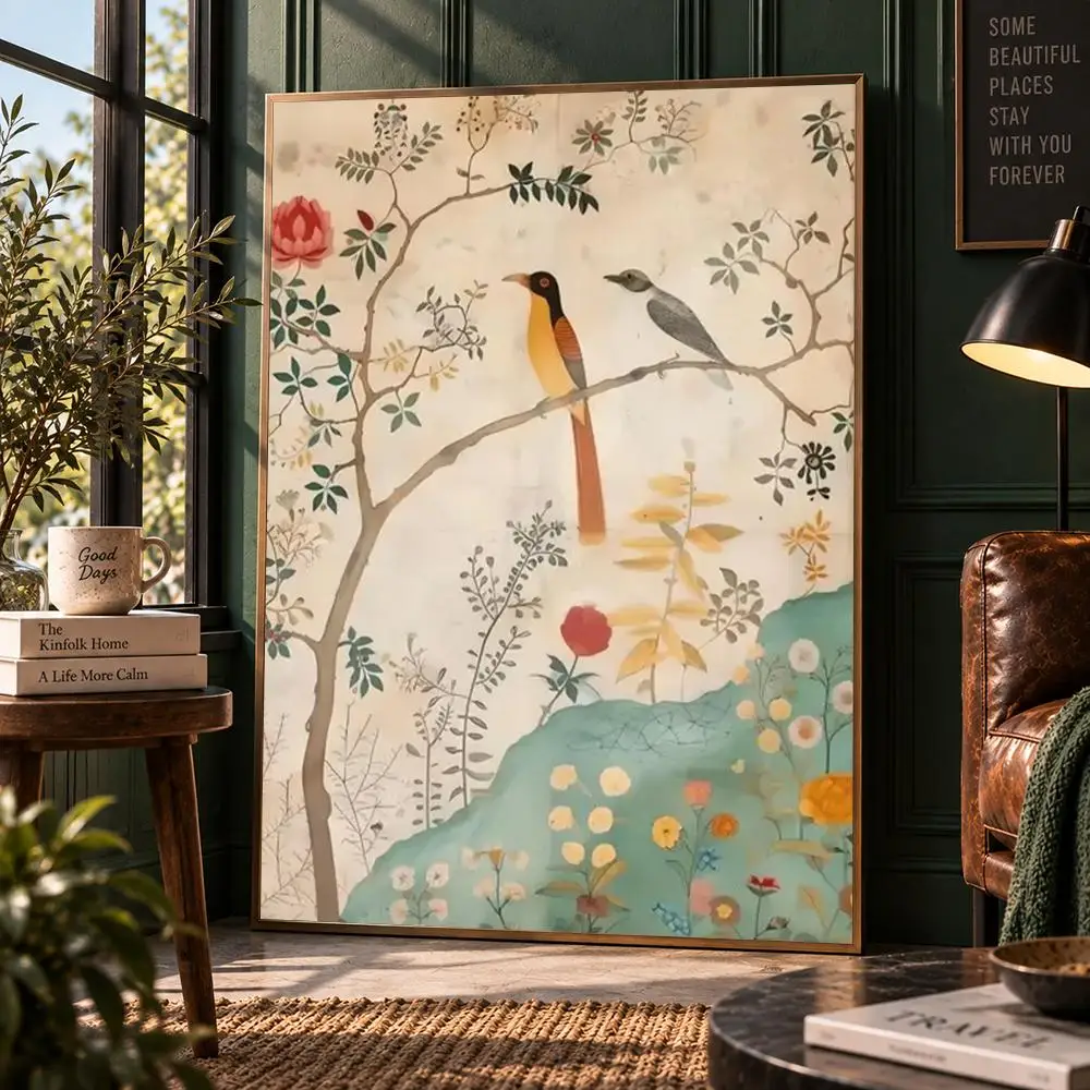 Vintage Persian Poster Traditional Birds Flowers Botanical Wall Art Boho Home Decor Poster HD