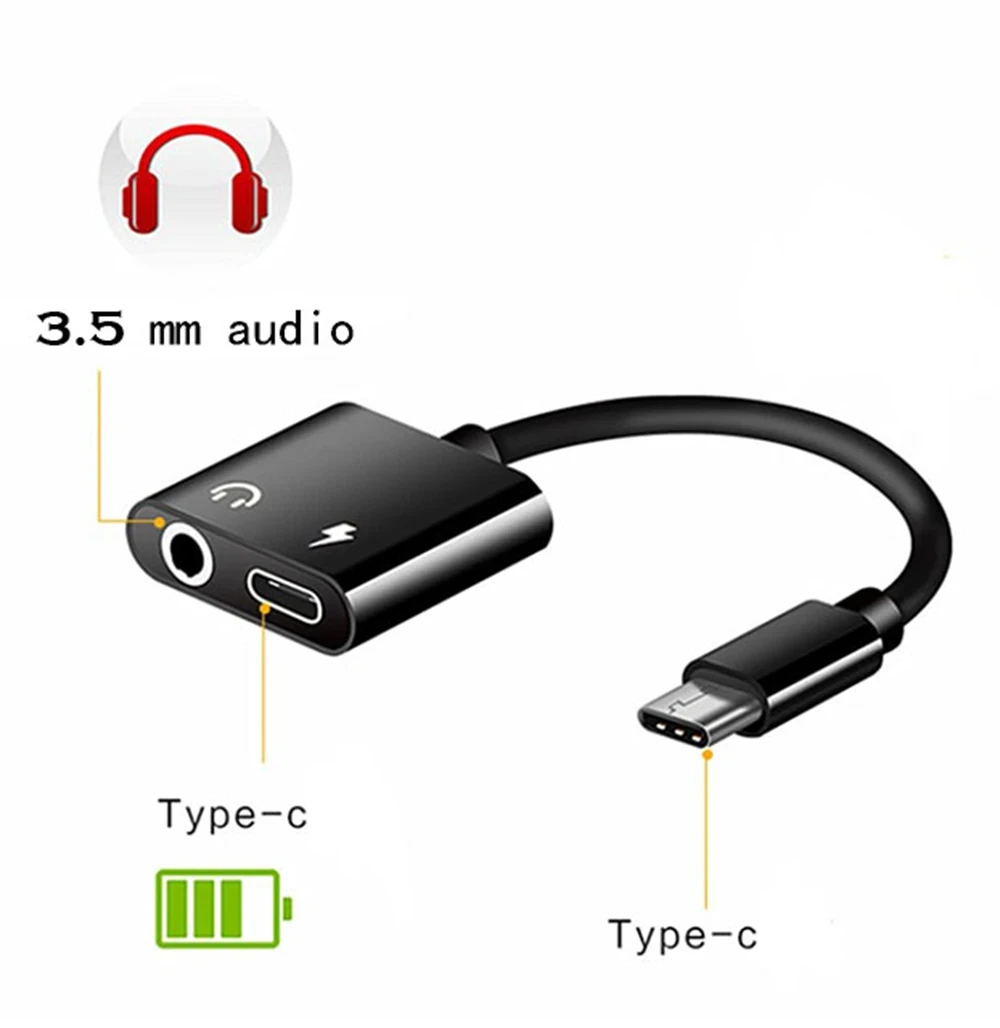 2 in 1 Type C to 3.5MM Adapter Audio Aux USB C Sound Card Adapter AUX Adapter Cable Songs Call Charging Port Connector