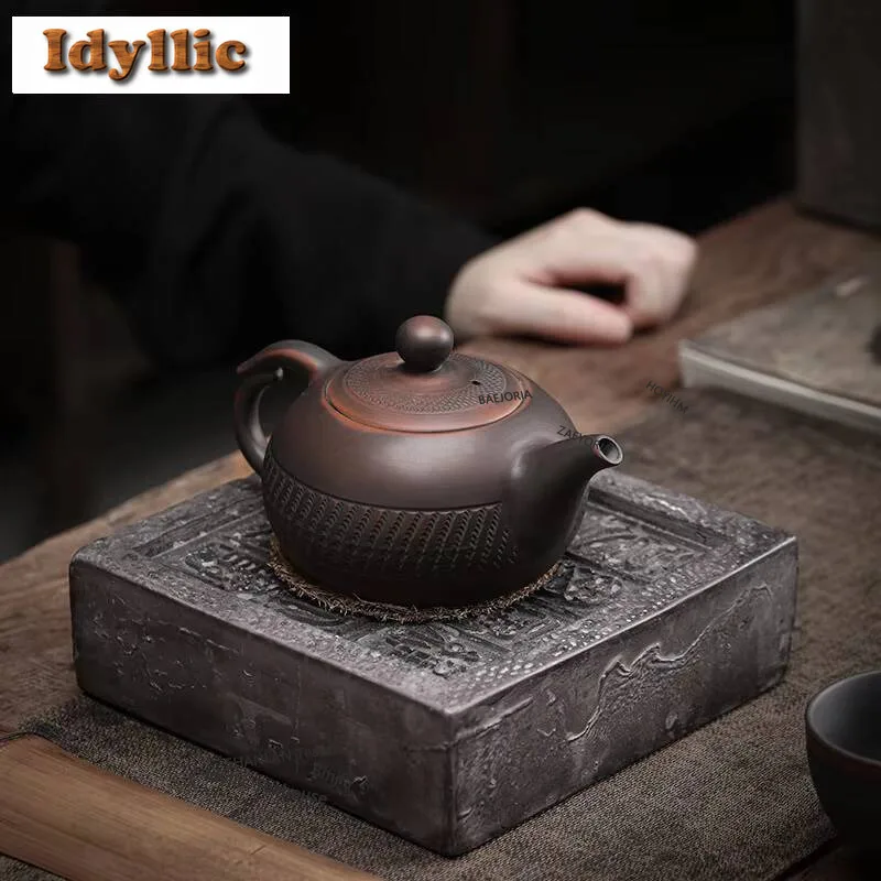 HOYIHM 220ml Handmade Jumping Knife Teapot Chiense Qingxi Purple Pottery Pot Tea Maker Kettle Aesthetic Drinkware Accessories
